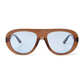 ADE WU Trendy Designer Inspired Aviator Style Sunglasses Retro 70s Thick Flat Top Filot Sun Glasses, Brown Frame Light Blue Lense