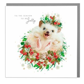 Tis the Season to be Jolly - Wildlife Christmas Cards - Blank Card and Envelope - Hedgehog - by Lola Design
