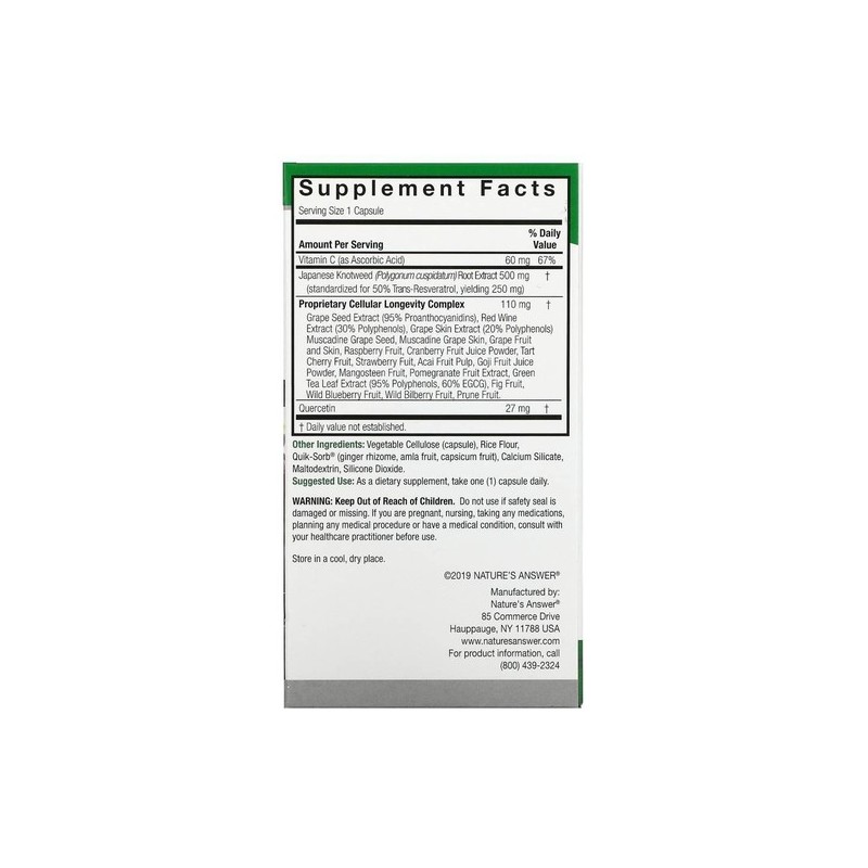 Nature's Answer Resveratrol 637mg 60 Veg Capsules (Purchased directly from