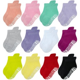 RATIVE Ankle Anti Slip Non Skid Cotton Socks with Grips Grippers for 0-6 Month Babies Baby Infant Boy Boys Girl Girls (0-6 Months, 12-Pairs/AG-210)