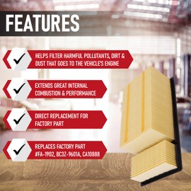 Filtro de aire de repuesto – compatible con vehículos Ford 6.7L – 2011-2016 – F250 Super Duty, F350 Super Duty, F450 Super Duty, F550, F650, F750 – Sustituye a Motorcraft FA-1902, BC3Z-9601A, FC4Z-9601-A
