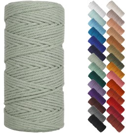 NOANTA Sage Green Macrame Cord 3mm x 109yards, Colored Macrame Rope, 3 Strand Twisted Cotton Rope Macrame Yarn, Colorful Cotton Craft Cord for Wall Hanging, Plant Hangers, Crafts, Knitting