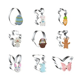 WDYJMALL Easter Cookie Cutters 9-Pc Set - Egg Bunny Carrot Cross Basket Rabbit Butterfly - B
