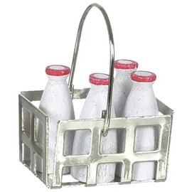 Dollhouse Miniature Milk Bottles in Basket