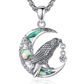 CELESTIA Raven Necklace Crow Jewelry Moonstone Necklace Witch Necklace Wiccan Witchy Gifts for Women Birthday 925 Sterling Silver Pagan Pendant for Witchcraft Stuff for Wicca Wiccan Teenage Daughter
