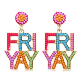 PHALIN Teacher Earrings for Women Beaded Teacher Drop Earrings Delicate Rhinestone Letter FRI-YAY Books Dangle Earrings Colorful Teacher Appreciation Gift (FRIYAY)
