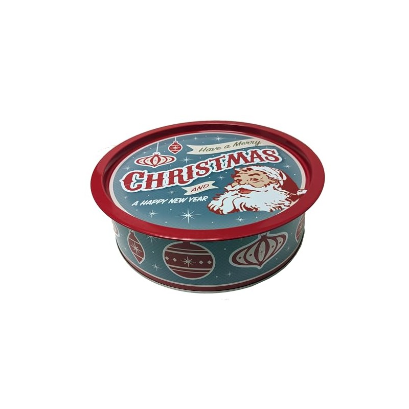 Holiday XL Round Cookie Tin with Tray Lid Santa -