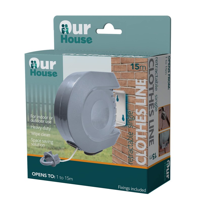 Our House Retractable Clothes Line, 15 Metre Extendable Washing Line