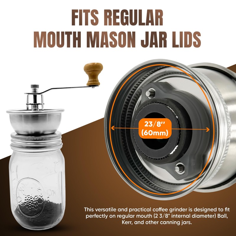 Stainless Steel Coffee Grinder Lid Attachment for Regular Mouth Mason
