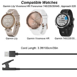 Emilydeals Charger for Garmin Lily, Vivomove HR, Forerunner 235/35/230/630/645/735XT, Approach S20/G10 Replacement Charging Clip Sync Data Cable (3.3ft/1m) (1)