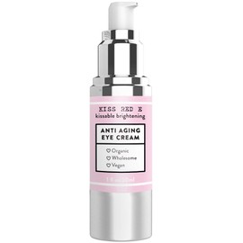 Kiss Red E Anti Aging Eye Cream for Women Men. Vegan Eye Cream for Dark Circles Puffiness Wrinkles 1 OZ 50 Days Supply