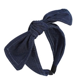 HARJIO Women's Ribbon Denim Headband, Hair Accessory, Denim Fabric, Hair Band, Headband, Hair Accessory, Small Face, Girly, Korean Fashion, Black, Blue, Navy, Black, Blue, Navy, Indigo, Cute, Stylish, Popular Trend (Navy, FREE)