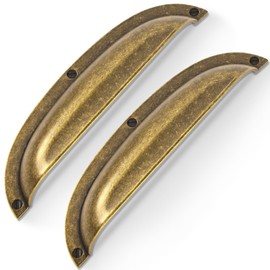 Vicycmc Antique Brass zinc Alloy Cabinet Cup pulls,Vintage Retro Solid 5 Inch （128mm） Hole Center Cup Cabinet Handles for Drawer,Cupboard, Wardrobe,Dresser 6 Pack