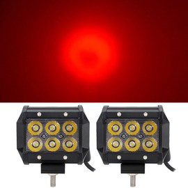 AUXMOTEC Red Led Work Light Pod 18W 4-inch Spot Driving Lightbar Fog Off-Road Lights for Emergency Safety Signal Van Camper SUV ATV Boat Truck Fishing Hunting Deck Lighting 12V 24V, 2pcs 18W Red