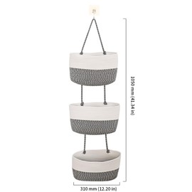 HOIGON 2 PCS Over The Door Storage Hanging Baskets, Woven Cotton 3 Tier Hanging Wall Basket, Hanging Storage Basket for Organizing, Living Room, Bathroom, Bedroom, Kitchen
