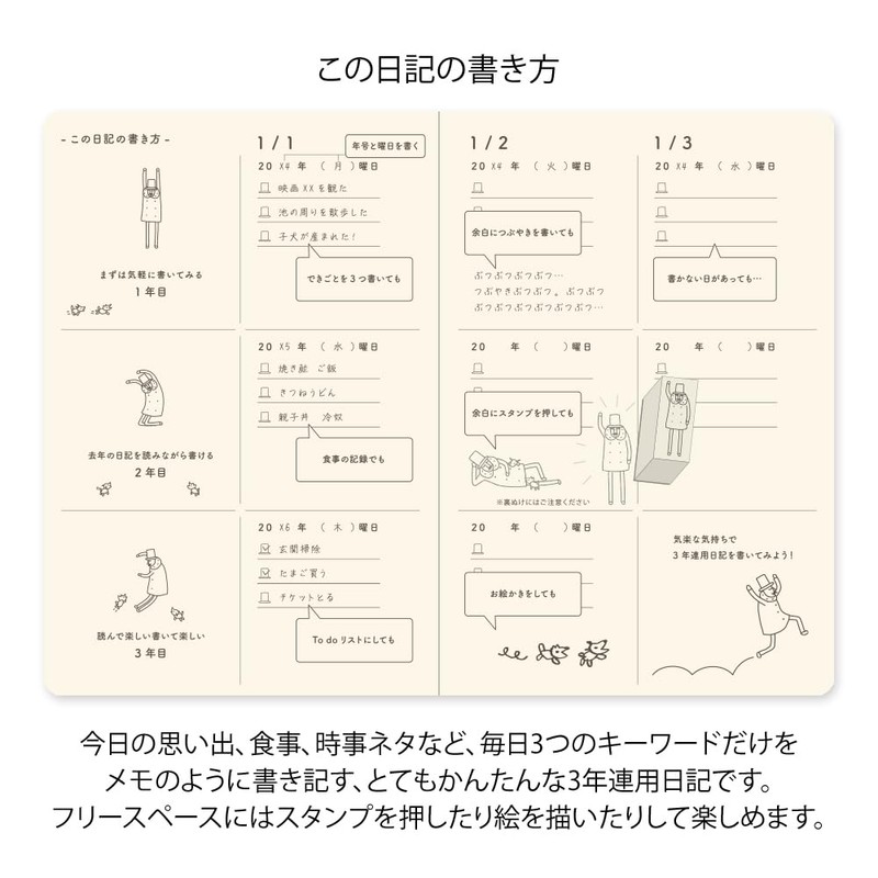 DESIGNPHIL Midori 12155006 Diary, 3 Year Consecutive Use, Ojisan, 30th