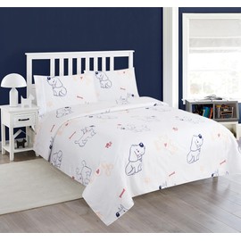 Comfy Deal Hight Thread Count Super Soft Microfiber Kid Breathable Bed Sheet Set with Pillowcase, Flat and Fitted Sheet (Queen (U.S. Standard), My Dog)