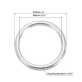 PATIKIL Anillos de Metal de 2.4" de Acero Inoxidable 316 Grado Marino Anillos Redondos Soldados de Uso Múltiple para Macramé Manualidades DIY Herrajes Cinturones, 8X60mm