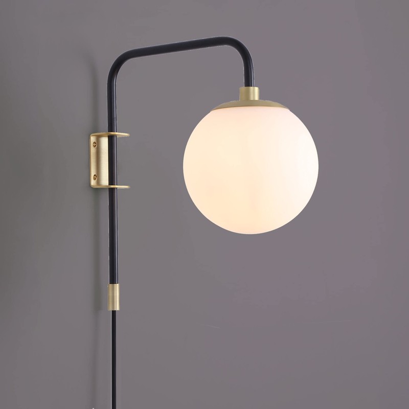 Caserti Plug-in Globe Wall Lamp | Black with Satin Brass