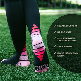 Zomee Compression Socks - Pregnancy Postpartum Comfortable Support for Varicose Veins, Edema, and More (Size Large, Color Black /Pink Stripes)
