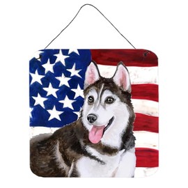 Caroline's Treasures BB9712DS66 Siberian Husky #2 Patriotic Wall or Door Hanging Prints Aluminum Metal Sign Kitchen Wall Bar Bathroom Plaque Home Decor, 6x6, Multicolor