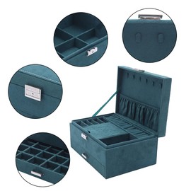 XUANIIIL Jewelry Organizer Box for Women, 3-Layer Large Capacity Green Velvet Jewelry Boxes Display Storage Case with Lock for Rings Necklace Earrings Bracelets
