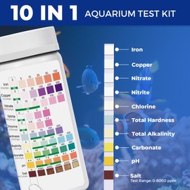 SaySummer Aquarium Test Strips for Saltwater Tank: 10-in-1 125 Counts Salt Water Aquarium Water Test Kit, Fish Tank Test Strips for Testing Salt Chlorine Copper Nitrate pH and More, AQSTTN24