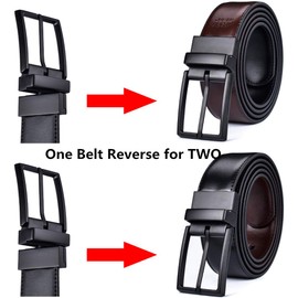 beltox fine Men's Dress Belt Leather Reversible 1.25" Wide Rotated Buckle Gift Box（Black/Brown Belt with 0440 Black Buckle,48-50）