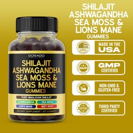 Here’s a rewritten version of your title within 150 characters:  **Shilajit Gummies with Sea Moss, Ashwagandha & Lion’s Mane – Vegan Himalayan Supplement for Energy, Immunity & Brain Support – 60 Gummies**