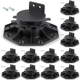 Fardtry 12 Pcs Joist Support Pedestals, Adjustable Plastic Pedestal Pavers Raising from 1-3/16" to 2-3/8", Deck Blocks Foundation with Screws for Flooring, Timber Base