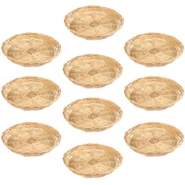 GNIEMCKIN 10 PCS 9.8 inch Bamboo Paper Plate Holder, Hand Weave wicker plate holders for Parties, Picnic, and Barbecue, Reusable