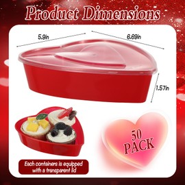 50Pcs Valentine's Day Heart Shaped Container Box, Reusable 16.9 Oz Red Heart Shaped Box Food Storage Containers Dessert Box with Lids for Valentine's Day Wedding Party Supplies Fruit Vegetable Dessert