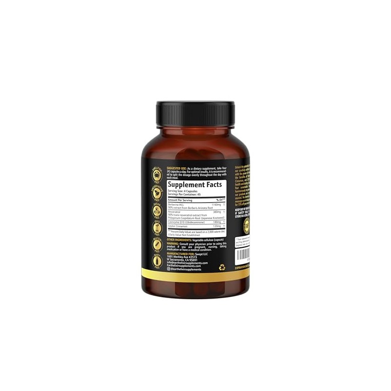 Earth Elixir Berberina 1200 Resveratrol 400 Coq10 200 Canela Ceilán