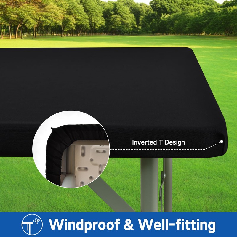 Nacuci Rectangle Elastic Fitted Tablecloth, Windproof Polyester Table Cover, Scratch