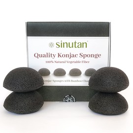 Sinutan® Konjac face sponge, 100% natural, bamboo activated carbon, round konjac sponge for exfoliating and deep cleansing of pores, face and body