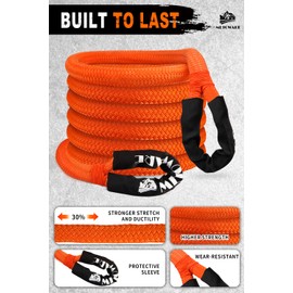 METOWARE Kinetic Recovery Rope (1.25’’ x 20ft) 56,000 LBS with 2pcs 1/2inch x 22 Soft Shackles, Heavy Duty Tow Rope Offroad Recovery Kit for UTV, ATV, Truck, Car