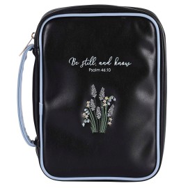 TD Black XL Bible Case with Ps. 46:10 Be Still Fabric PVC PU Book Cover A4 SizeColor: Black/Blue