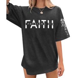 UNIQUEONE Christian Shirts for Women Faith Shirts Jesus Tshirt Oversized Christian Graphic Tees Tops Grey