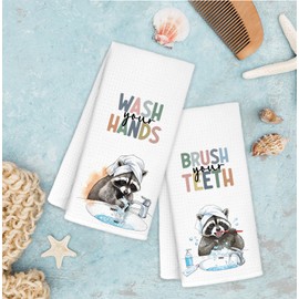 KRHFG Raccoon Bathroom Hand Towels, Raccoon Bathroom Decor, Raccoons Lovers Gifts Decorative Hand Towels for Kids Bathrooms, Funny Trash Panda Kitchen Towels, 16x24 Inch Set of 2