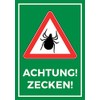 Achtung Zecken Sign, DIN A 5, Tick Sign, Caution Tick
