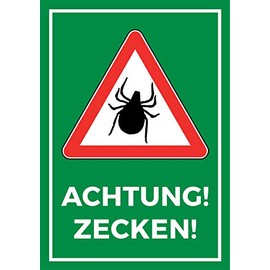 Achtung Zecken Sign, DIN A 5, Tick Sign, Caution Tick Hazard (Hard Foam Board)