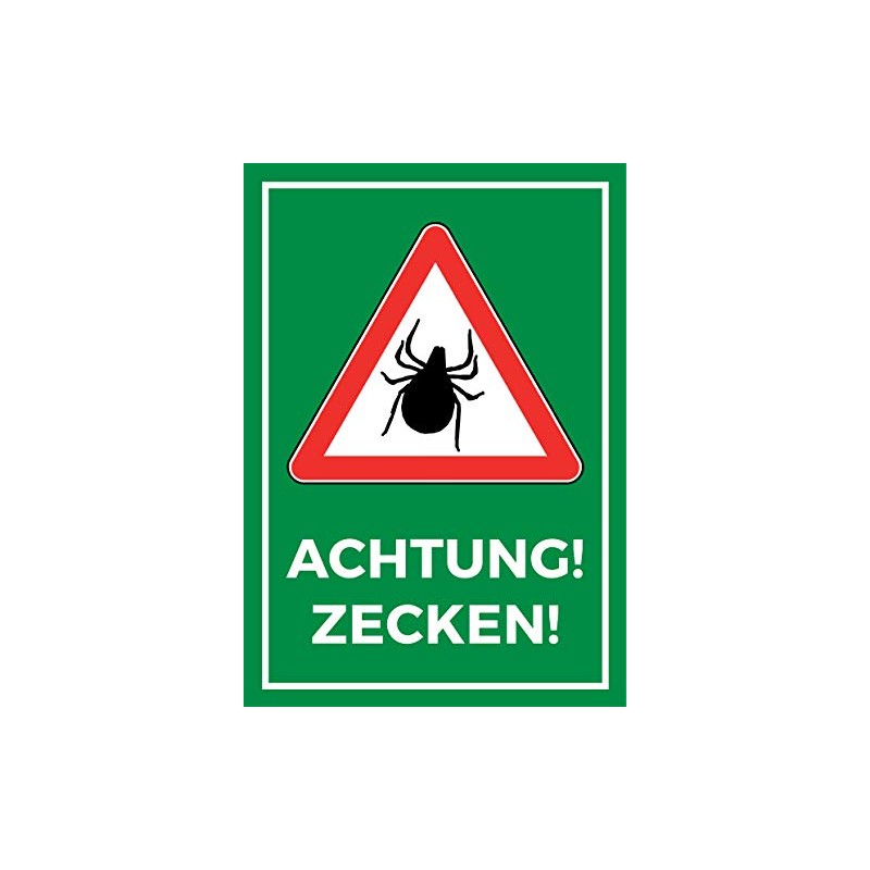 Achtung Zecken Sign, DIN A 5, Tick Sign, Caution Tick