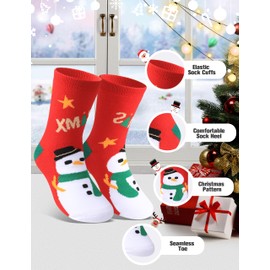 TENYSAF Christmas Socks for Kids Boys Girls Thick Cotton Holiday Socks with Cushion Xmas Sock for Winter, 6 Pairs