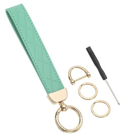 [PATIKIL] Leather Wristlet Key Chain PU Car Key Chain Holder Universal Decorative Wrist Key Chain with 2 Key Rings Anti-lost D Ring with Driver for Men and Women Green