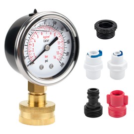 Universal Water Pressure Glycerin Filled Gauge Kit 0-200 Psi for All Purpose Water Pressure Measurement, 3/4" Female Garden Hose Thread Water Dial Gauge with Extra 5 Adapters for Multiple Use