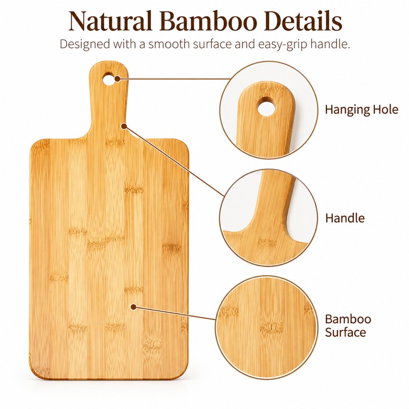 Bamboo Cutting Board for Kitchen Prep – Built-In Handle with
