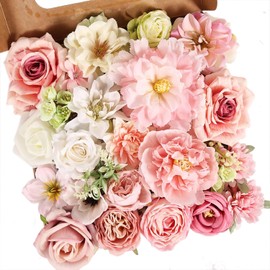 Conjunto de flores artificiales con ramos de rosas rosas rosas con tallos para boda, decoración de despedida de soltera, flores falsas para fiestas, mesas de mesa, decoración del hogar