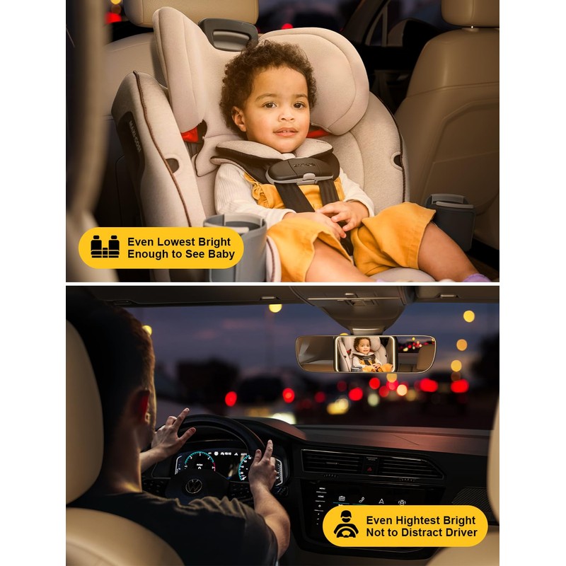 TAZENI Baby Car Mirror With Light for Baby Rechargeable Baby