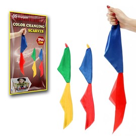 Xfunjoin Magic Color Changing Scarves - (2Pcs-22cm/8.66 Inch) Instant Color Shift Silk Hanky Trick, Magic Trick Props for Street, Close-Up & Stage Performance, for Magicians,Beginners