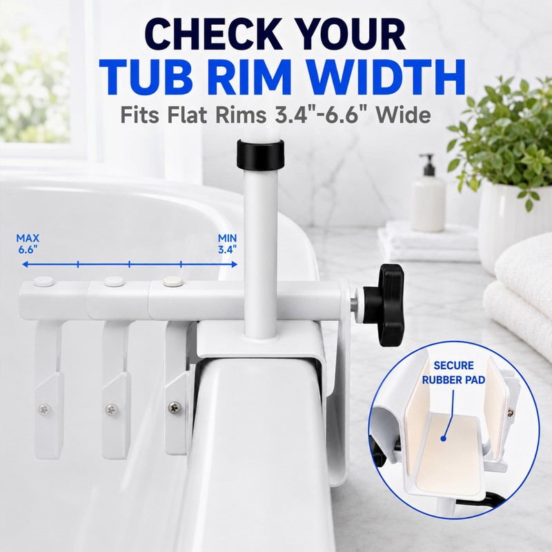 Bathtub Safety Grab Rail for Seniors, Fits 3.4 to 6.6"